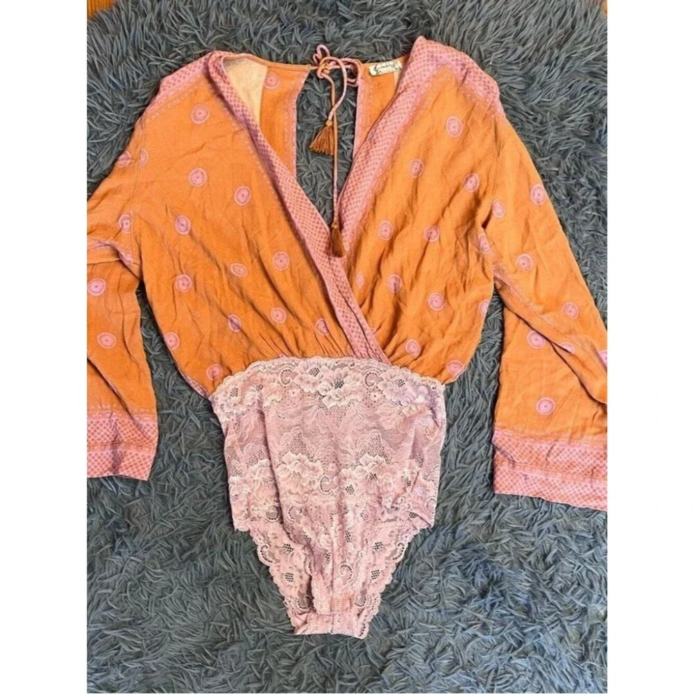 Free People On Board Boho V Neck Bodysuit Size XS
